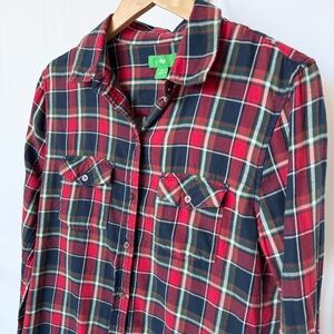 dip Womens Plaid Flannel Button-Up Shirt Multicolor Long Sleeve M Winter Warm